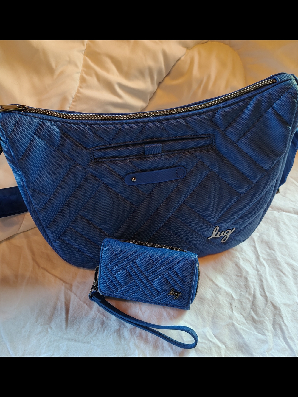 Lug Quilted Crossbody Bag and Wristlet Set in Blue